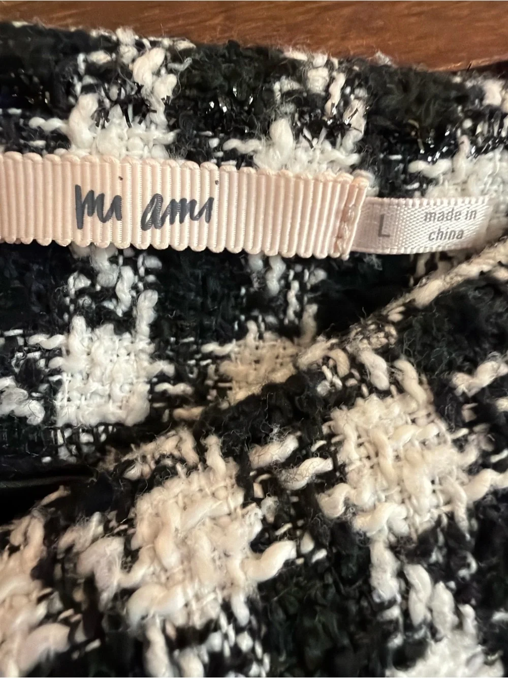 Mi Ami Tweed Houndstooth Mini Skirt Gold Button Black White Size Large